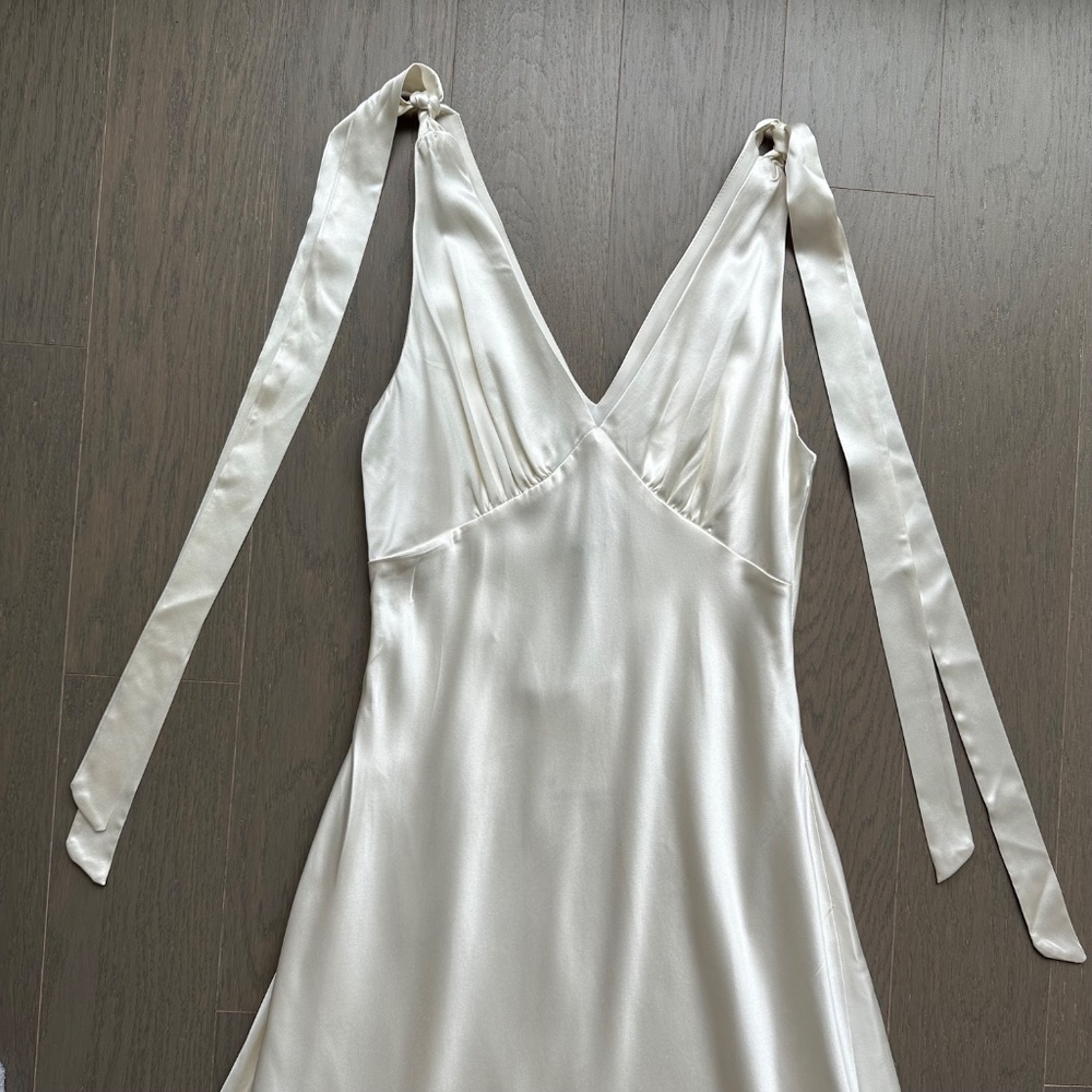 Reformation Pernille 100% Silk Ivory Wedding Dress with Tie Straps - Picture 5 of 15